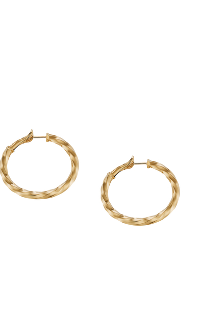 Cable Edge® Hoop Earrings , 18k Recycled Yellow Gold